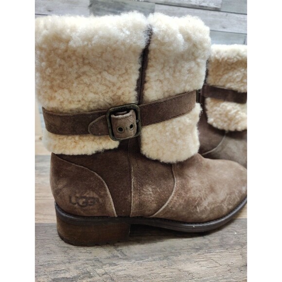 UGG Bayre II Taupe Water Resistant Suede Winter Boots Shearling Lining Cuff Sz.8 - Picture 3 of 8